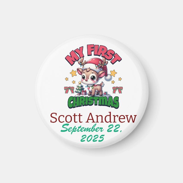 Imã Personalizar o bebê Primeiro Natal Papais noeis ca (Frente)