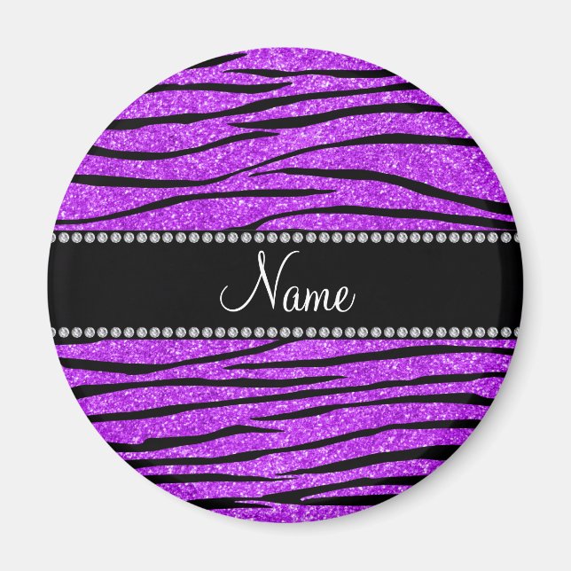 Imã Personalizar o nome de listras de zebra neon roxo (Frente)