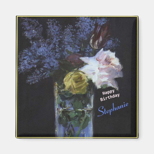 Imã Personalizar Rosas Tulips Lilacs em um Vaso Crista (Frente)