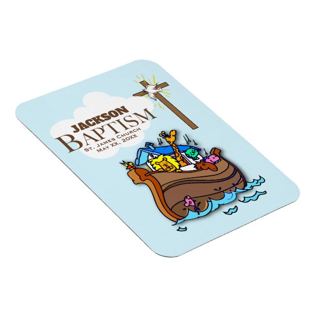 Ímã Personalizável, Arca de Noé do Batismo de Menino (Lado Direito)