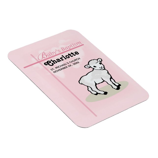 Ímã Personalizável, Batismo, Rosa, Garota, Lambe (Lado Direito)