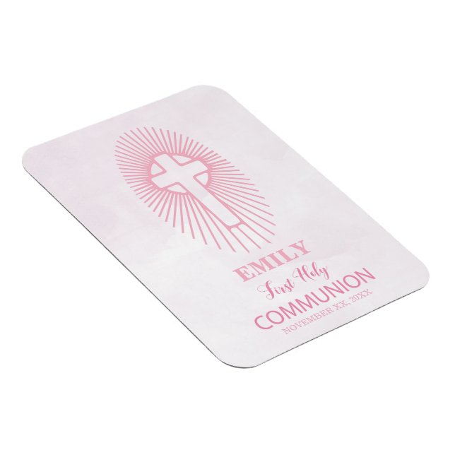 Ímã Personalize, Cruz da Primeira Comunhão Rosa (Lado Direito)