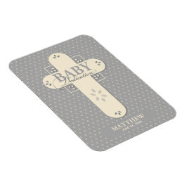 Ímã Personalize, Dedicação de Bebê Creme e Cruz Cinza