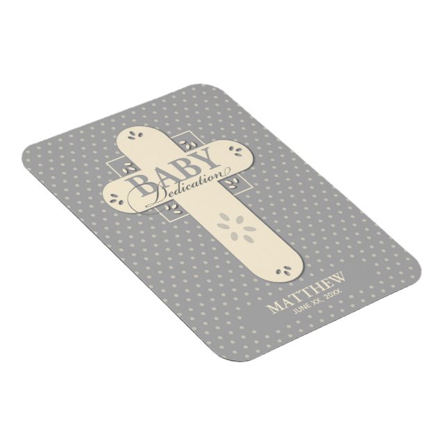 Ímã Personalize, Dedicação de Bebê Creme e Cruz Cinza (Lado Direito)