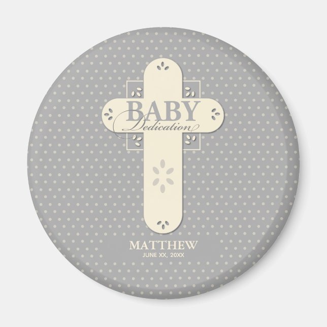 Imã Personalize, Dedicação de Bebê Creme e Cruz Cinza (Frente)