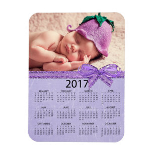 Ímã Personalize este 2017 roxos mini calendário