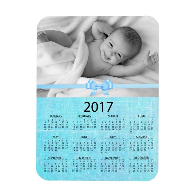 Ímã Personalize este Calendário Mini Azul de 2017 com  (Vertical)