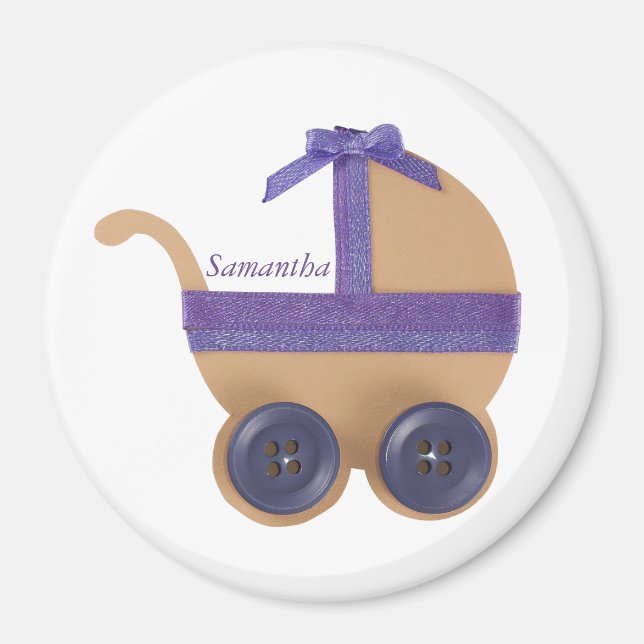 Imã Personalize o chá de fraldas de carruagem roxa de  (Frente)