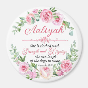 Imã Personalize Prov 31:25 Dia das Mães Rosa Rosa