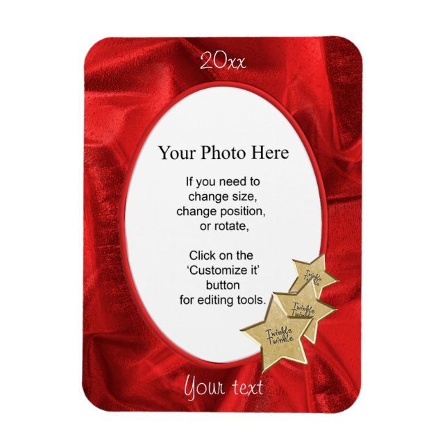 Ímã Personalize sua foto: Quadro Oval de Natal Vermelh (Vertical)