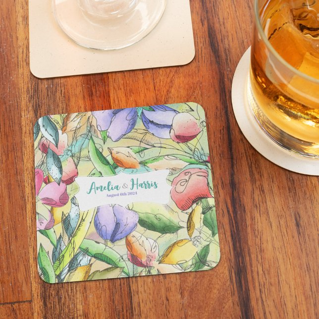 Imã Personalize Watercolor Floral Outlined (Criador carregado)