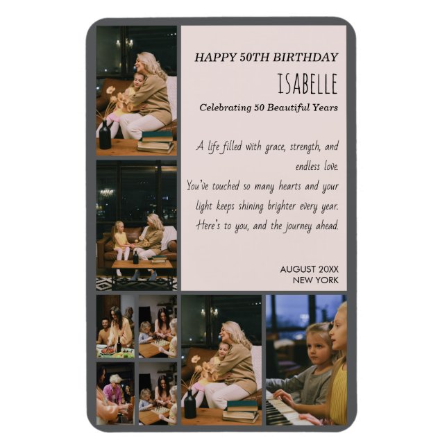 Ímã Personalized 50th Birthday Photo Collage Flexible  (Vertical)