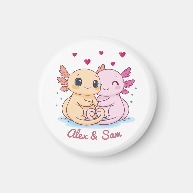 Imã Personalized Axolotl Valentine Magnet with Names (Frente)