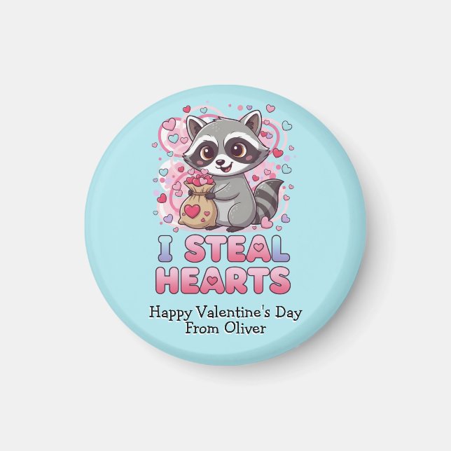 Imã Personalized Cute Raccoon Classroom Valentine (Frente)