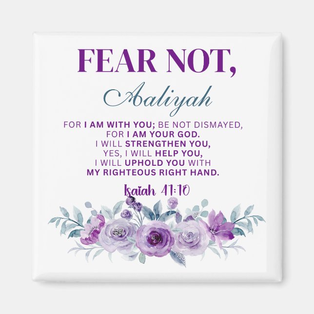 Imã Personalized Fear Not Isaiah 41:10 Purple Floral (Frente)