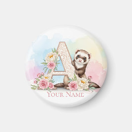 Imã Personalized Floral Monogram 'A' with Cute Ferret 