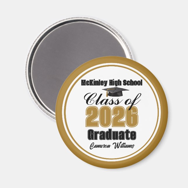 Imã Personalized Gold Class of 2026 Graduation Party (Front/Back)