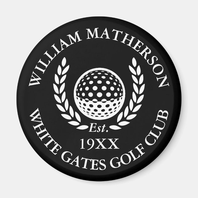 Imã Personalized Golf Club Name Black And White (Frente)