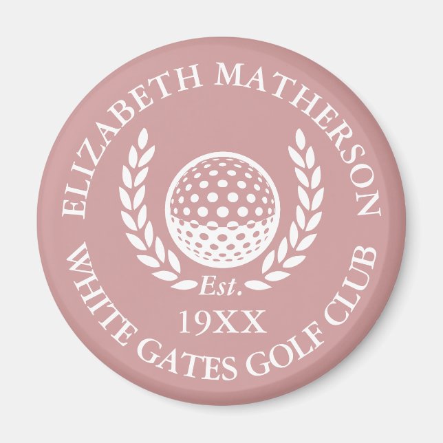 Imã Personalized Golf Club Name Dusty Rose Pink (Frente)