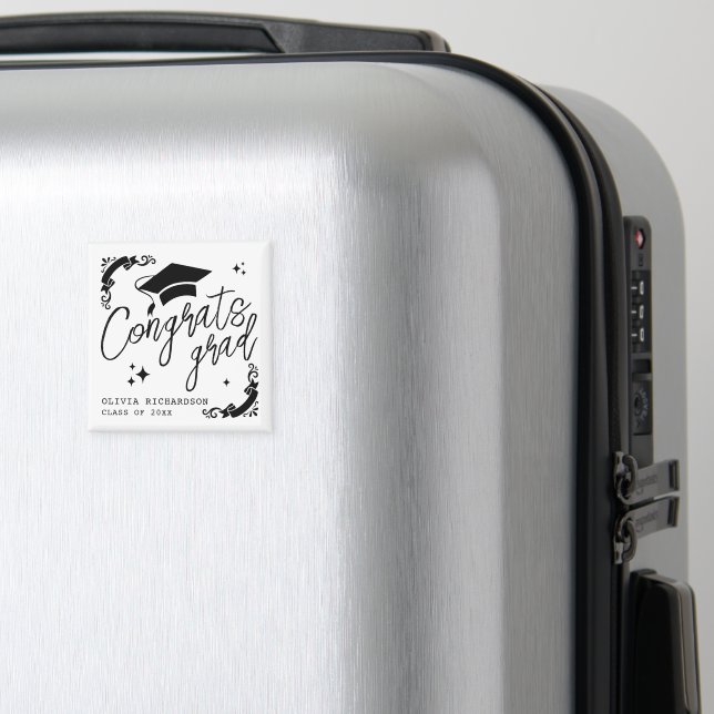 Imã Personalized Graduation Elegant Script Stars & Cap (In Situ (Luggage))
