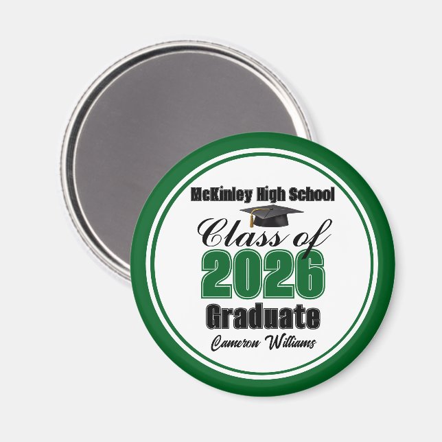 Imã Personalized Green Class of 2026 Graduation Party (Front/Back)