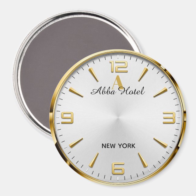 Imã Personalized Hotel Name Luxury Gold Silver  (Front/Back)
