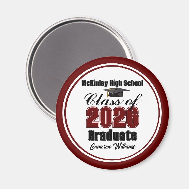 Imã Personalized Maroon Class of 2026 Graduation Party (Front/Back)