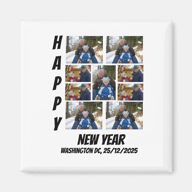Imã Personalized New year 9 Photo Collage  (Frente)