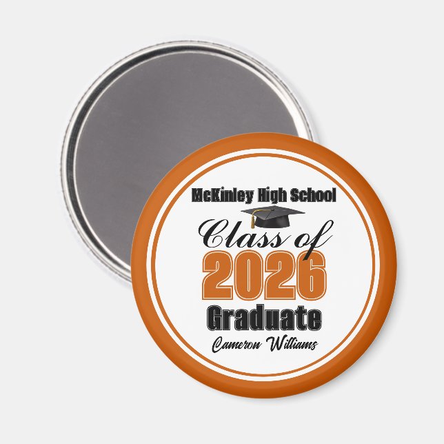 Imã Personalized Orange Class of 2026 Graduation Party (Front/Back)