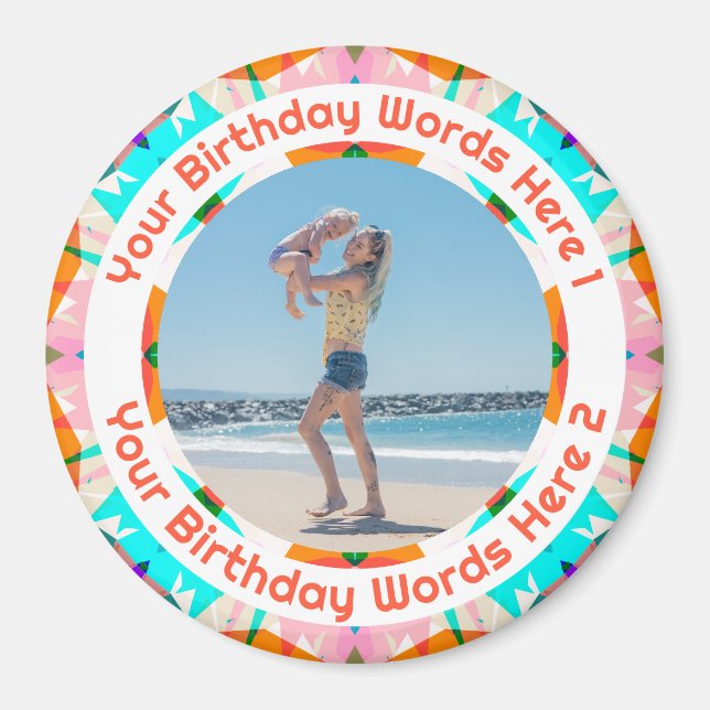 Imã Personalized Orange Pink Happy Birthday Photo  (Frente)