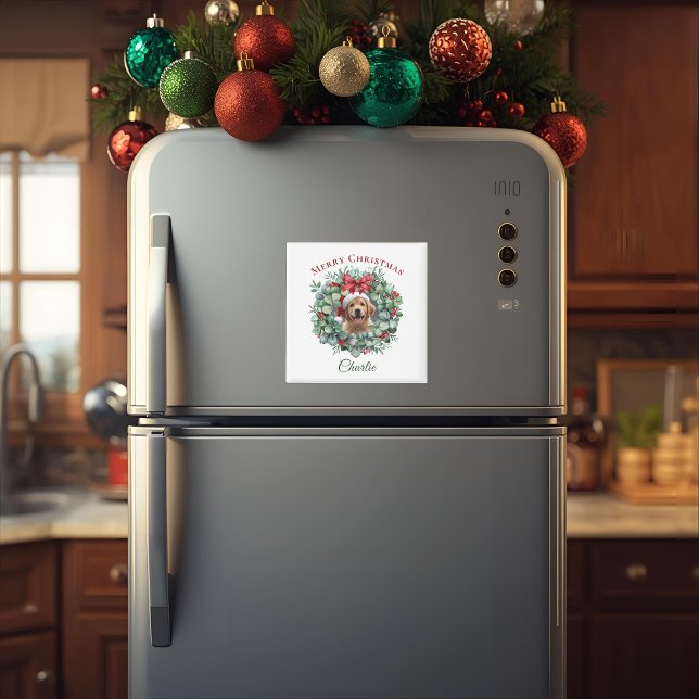 Imã Personalized Pet Christmas with Wreath & Name (Criador carregado)