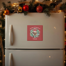 Imã Personalized Pet Christmas with Wreath & Name