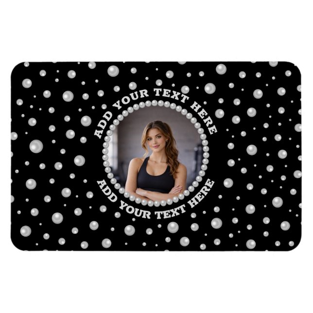 Ímã Personalized Photo with Pearls Circle on Black (Horizontal)