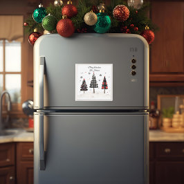 Imã Personalized Plaid Christmas Tree Family Name 