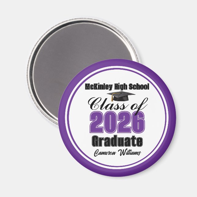 Imã Personalized Purple Class of 2026 Graduation Party (Front/Back)
