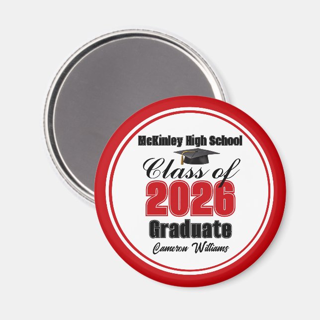 Imã Personalized Red Class of 2026 Graduation Party (Front/Back)