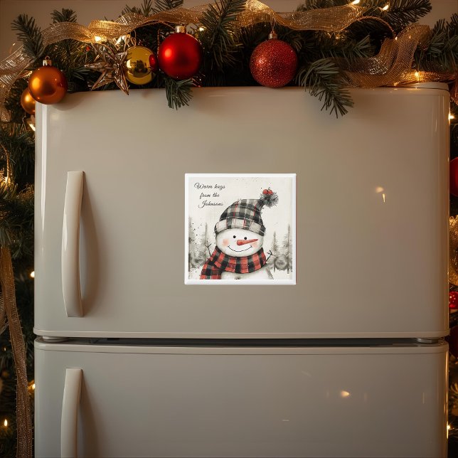 Imã Personalized Snowman Christmas with Family Name (Criador carregado)