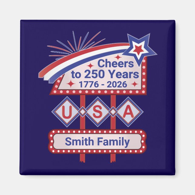 Imã Personalized USA 250–Patriotic Retro Marquee (Frente)
