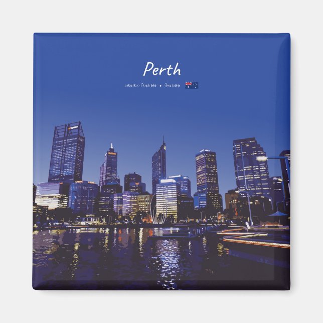 Imã Perth, Austrália - Silhueta da Cidade à Noite (Frente)