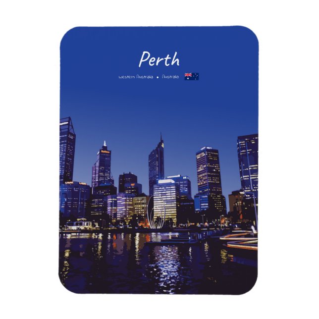 Ímã Perth, Austrália - Silhueta da Cidade à Noite Arre (Vertical)
