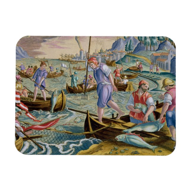 Ímã Pesca com redes e tratores no golfo de Nápoles (Horizontal)