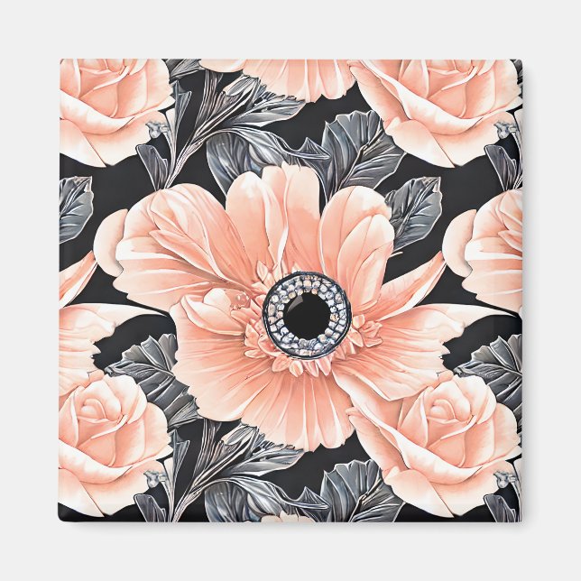 Imã Pêssego Botânico Padrão Floral (Frente)