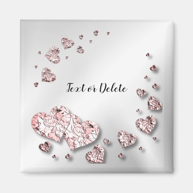 Imã Pêssego Rosa Corações Geométricos Elegantes Brilha (Frente)