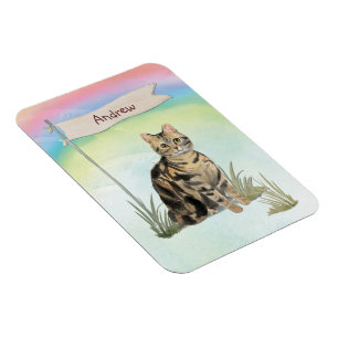 Ímã Pet Cat Tabby de Nome Personalizado