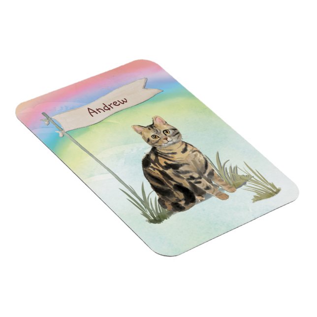 Ímã Pet Cat Tabby de Nome Personalizado (Lado Direito)