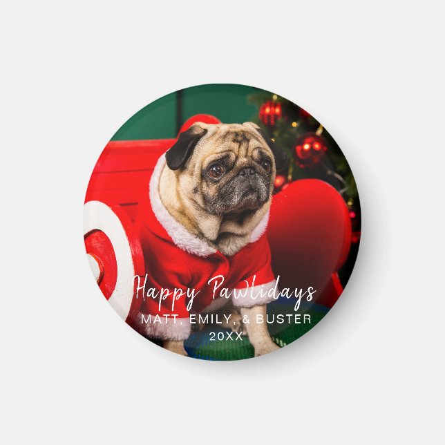 Imã Pet Dog Puppy Photo Happy Pawlidays Fami (Frente)