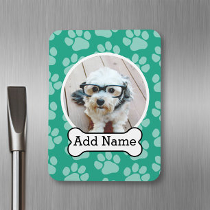 Ímã Pet Photo with Dog Bone and Paw Prints Green (Impr