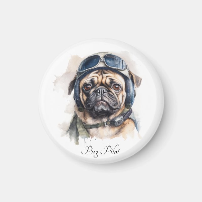 Imã Pet Pilot Pug personalizável (Frente)