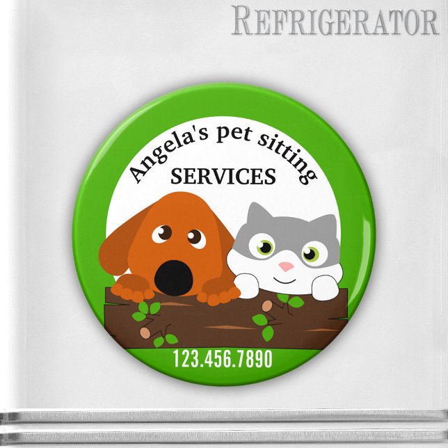 Imã Pet Sitting Services (Pet sitting services cute personalized magnet featuring a dog and cat - dog walker - grooming)