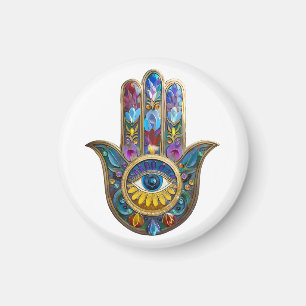 Imã Pétalas Coloridas Folhas Hamsa Safira Terceiro Olh